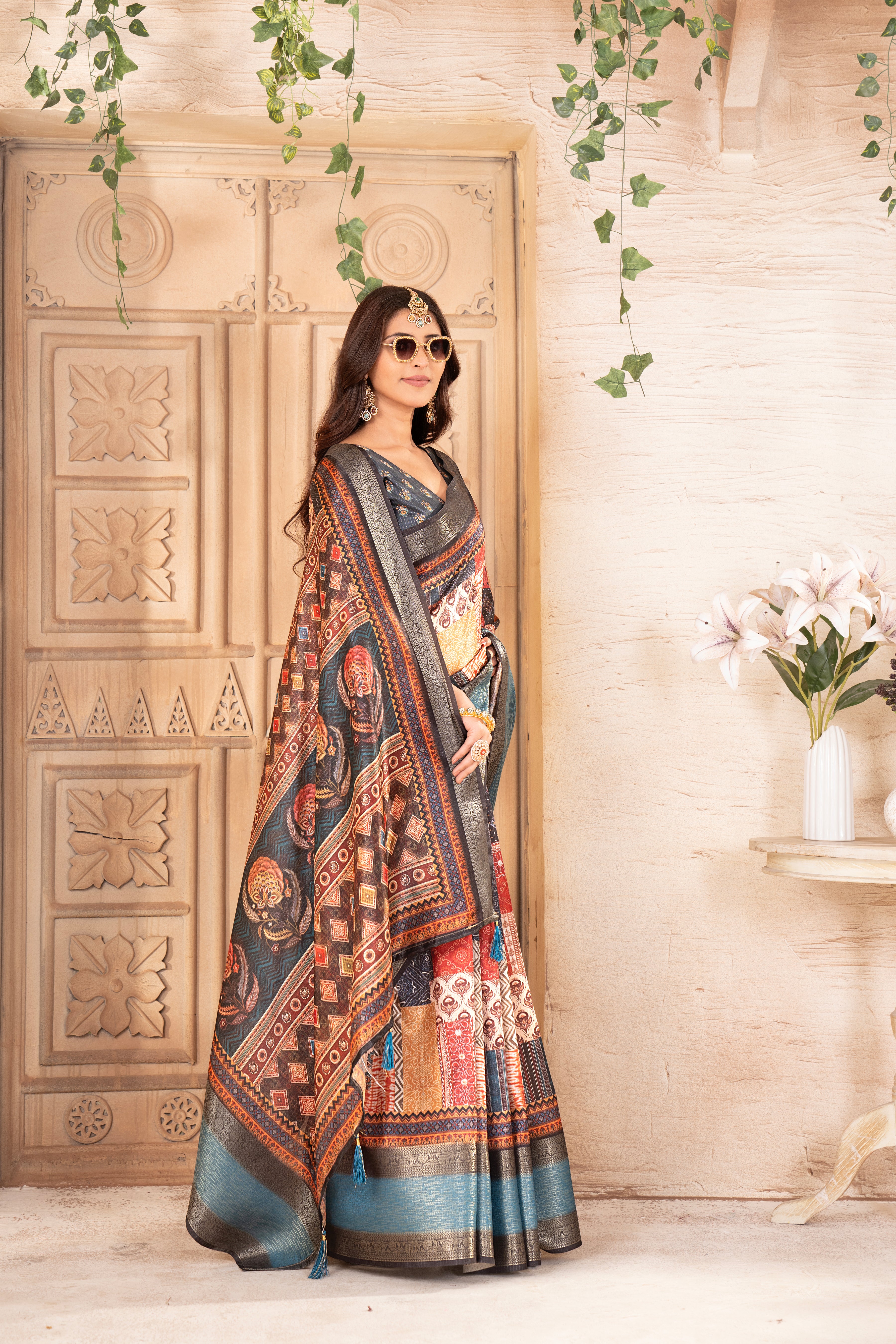 Pranamita Premium Silk Ajrak Digital Print Pashmina Saree